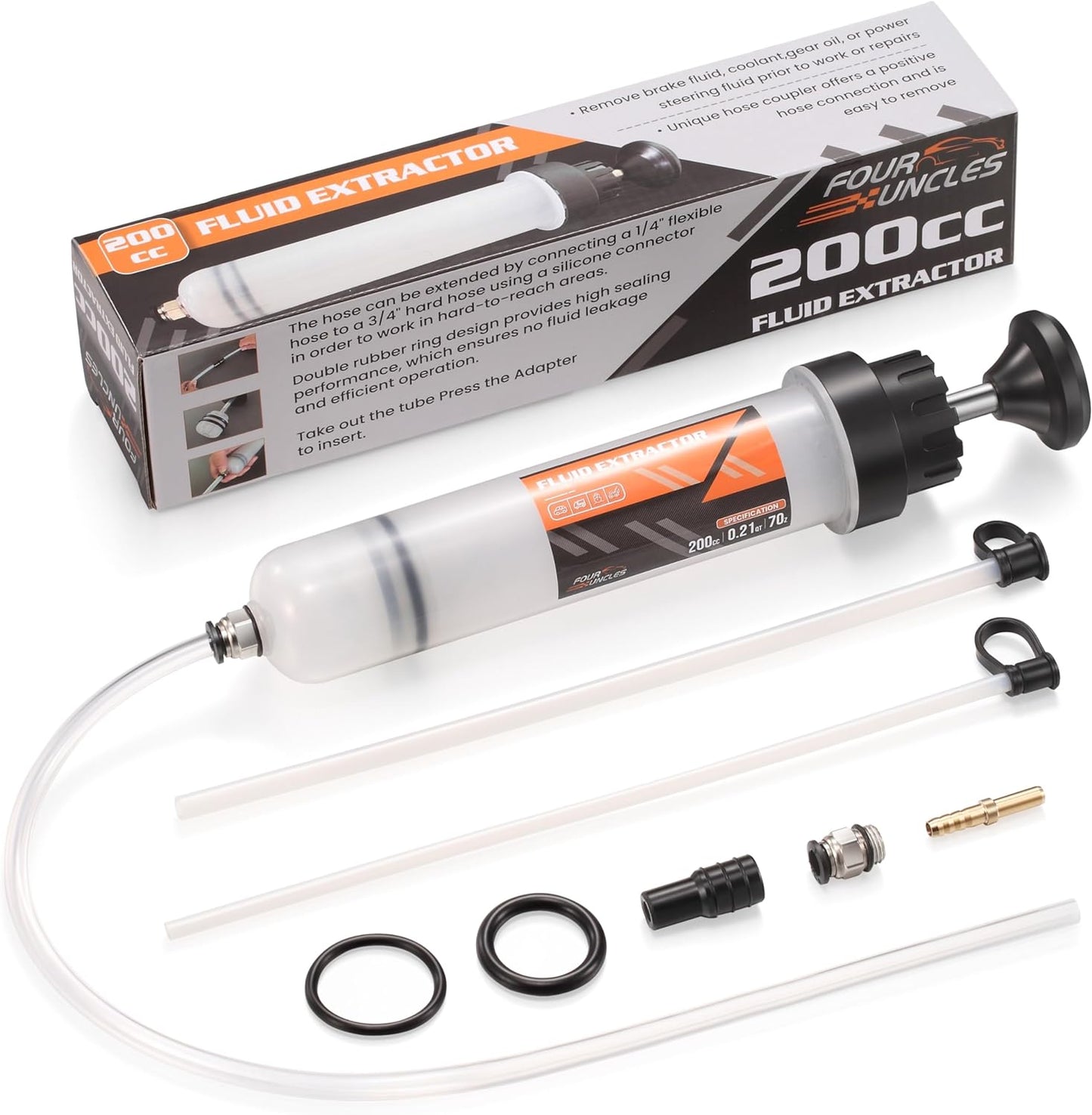 FOUR UNCLES® 200cc Manual Oil Extractor Pump - 46" Reach & Spare Buckle