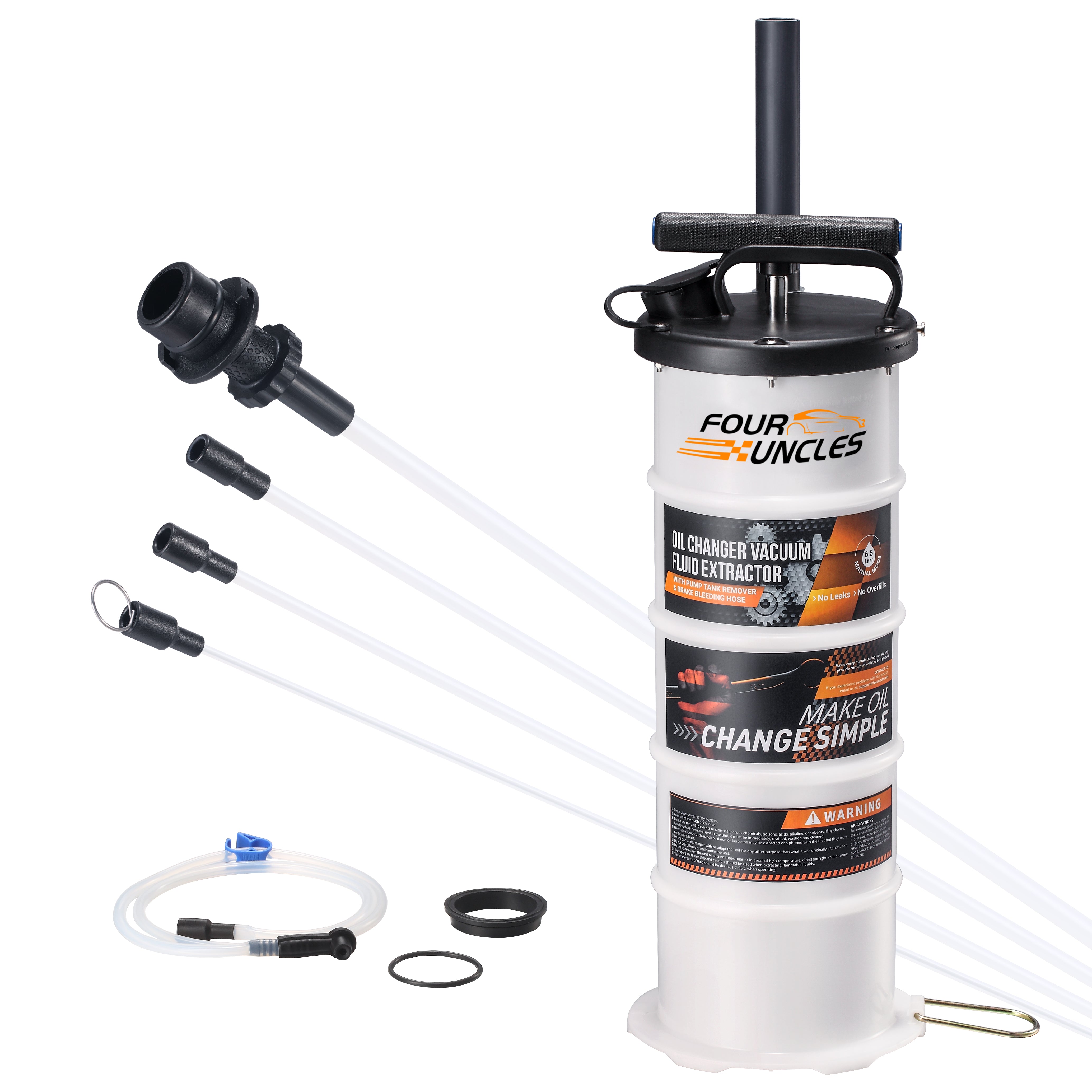 FOUR UNCLES 6.5L Fluid Extractor - Manual Vacumm Oil Extractor with Pump Tank Remover & 4 Tubes for Engine Oil Change and a a Bleeding Hose with Universal Adpater for Brake Bleeding