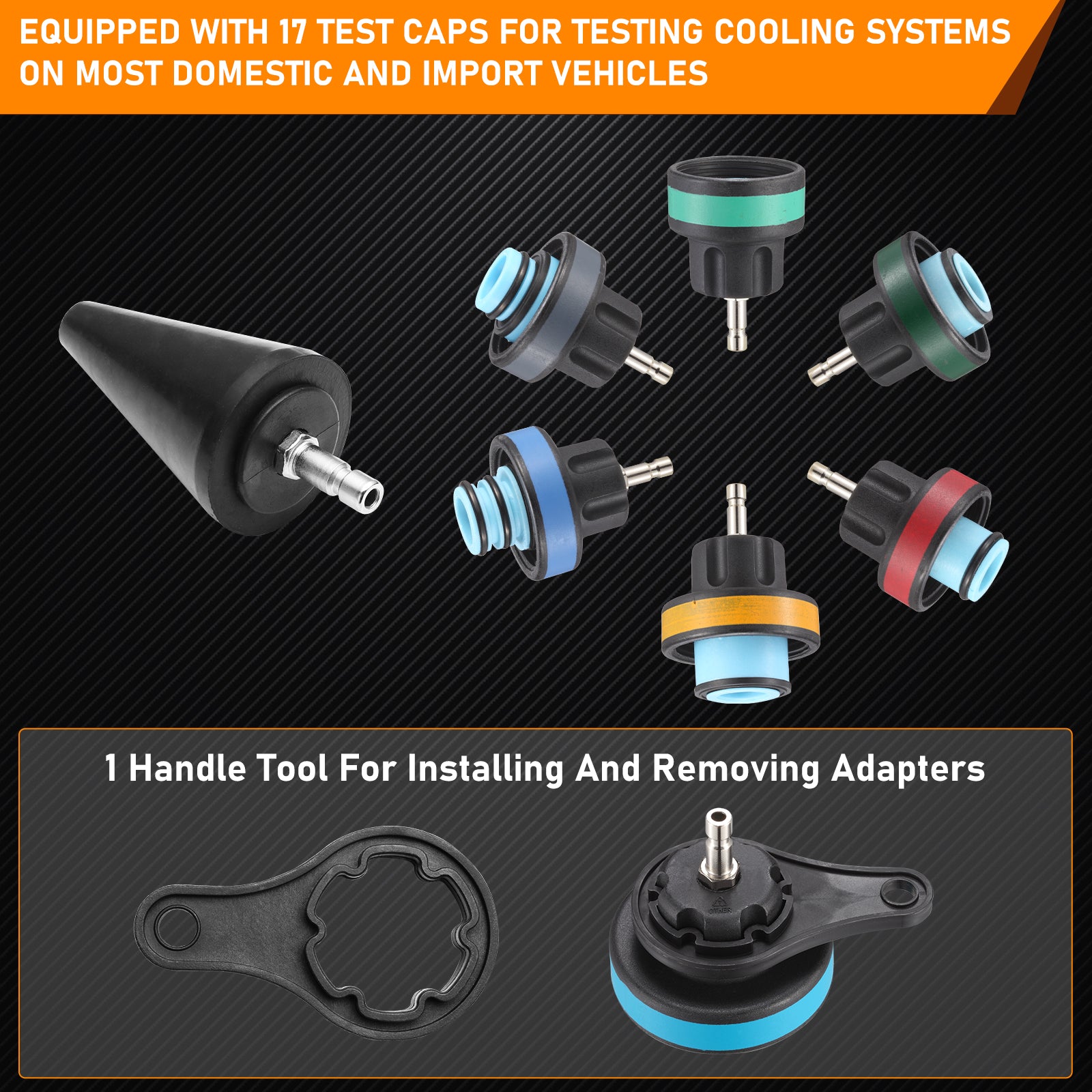 FOUR UNCLES Radiator & Coolant Pressure Tester and Vacuum Refill Kit - 28-Piece Universal Cooling System Leak Tester and Refiller for Cars Motorcycles Trucks (Black)