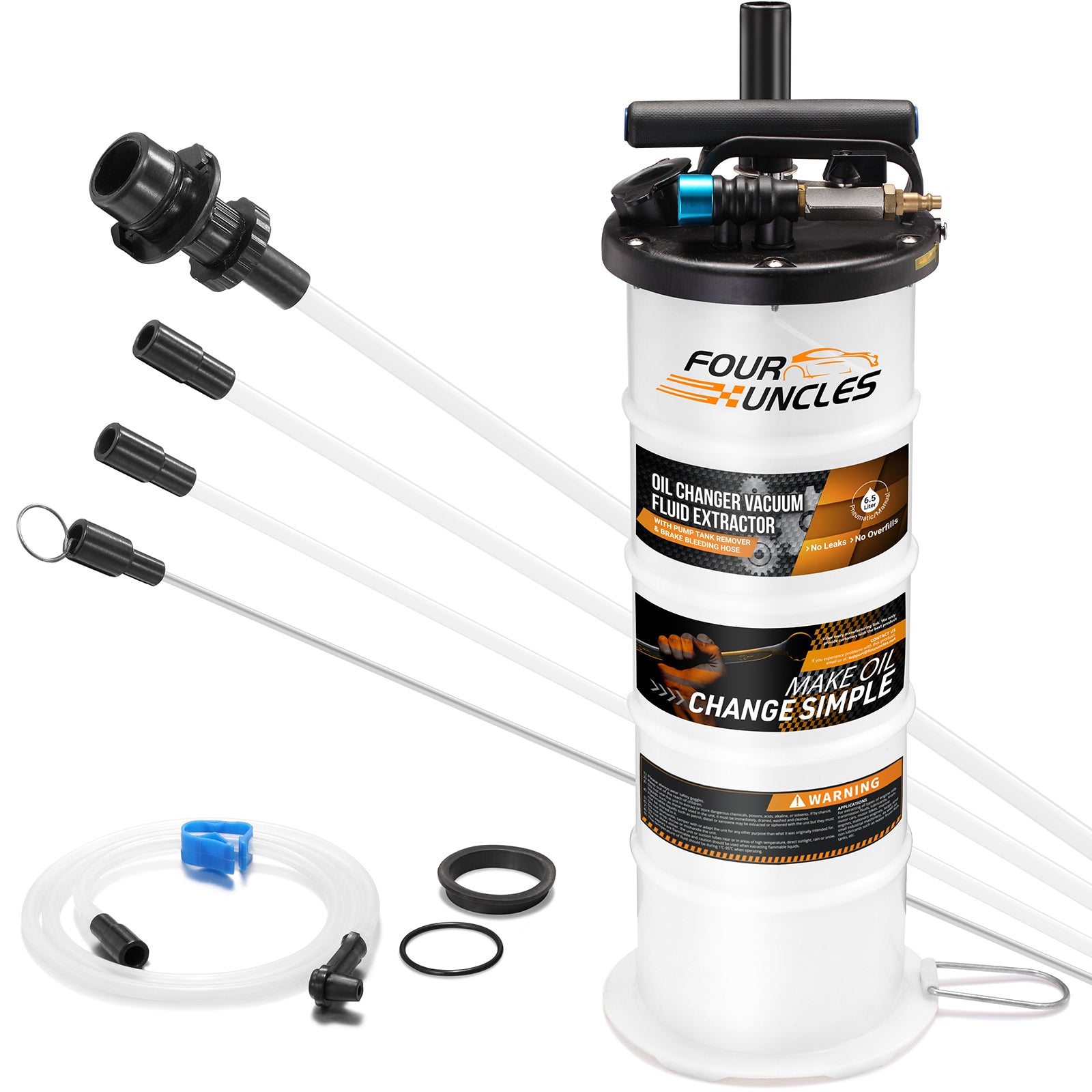 FOUR UNCLES 6.5L Fluid Extractor - Manual Vacumm Oil Extractor with Pump Tank Remover & 4 Tubes for Engine Oil Change and a a Bleeding Hose with Universal Adpater for Brake Bleeding