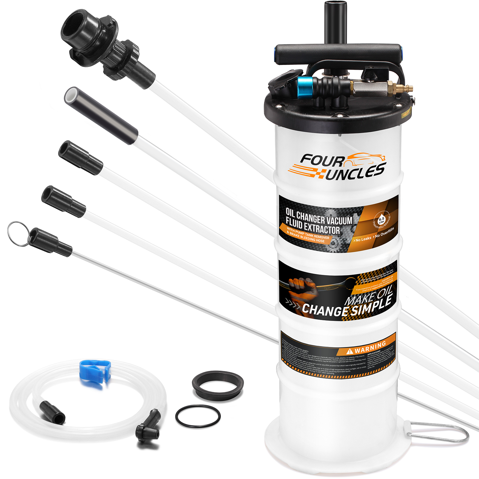 FOUR UNCLES 6.5L Fluid Extractor - Manual Vacumm Oil Extractor with Pump Tank Remover & 4 Tubes for Engine Oil Change and a a Bleeding Hose with Universal Adpater for Brake Bleeding
