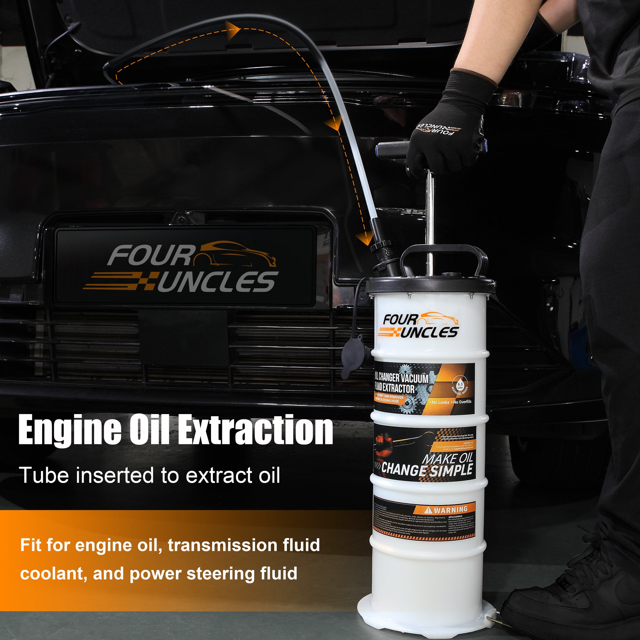 FOUR UNCLES 6.5L Fluid Extractor - Manual Vacumm Oil Extractor with Pump Tank Remover & 4 Tubes for Engine Oil Change and a a Bleeding Hose with Universal Adpater for Brake Bleeding