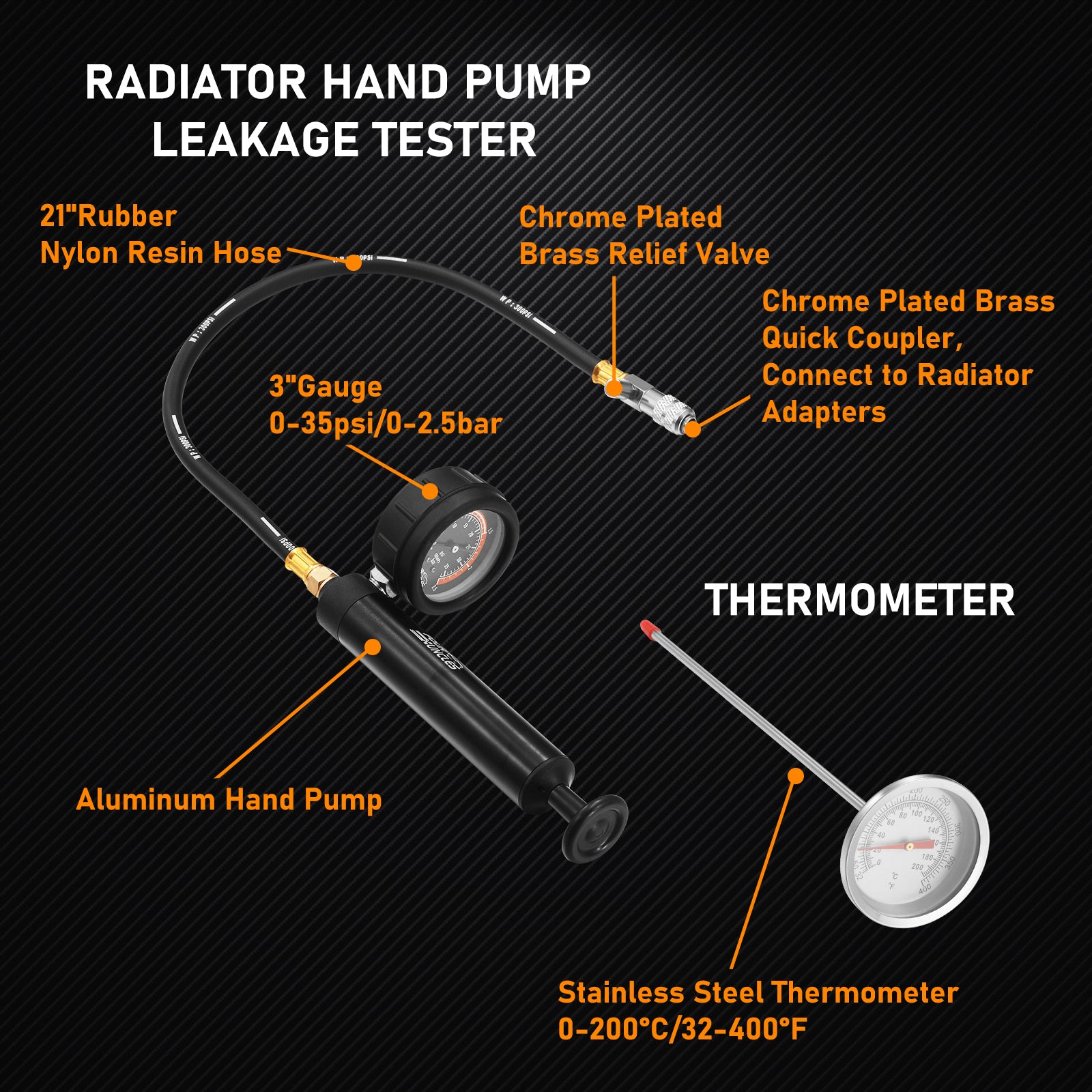FOUR UNCLES Radiator & Coolant Pressure Tester and Vacuum Refill Kit - 28-Piece Universal Cooling System Leak Tester and Refiller for Cars Motorcycles Trucks (Black)