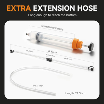 FOUR UNCLES 500CC Fluid Extractor & Filling Pump – 70cm Hose, 51'' Reach & Double-Sealed Design