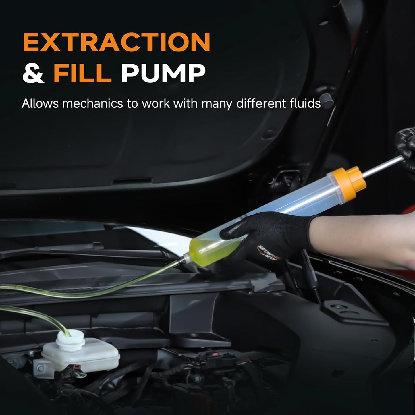FOUR UNCLES 500CC Fluid Extractor & Filling Pump – 70cm Hose, 51'' Reach & Double-Sealed Design