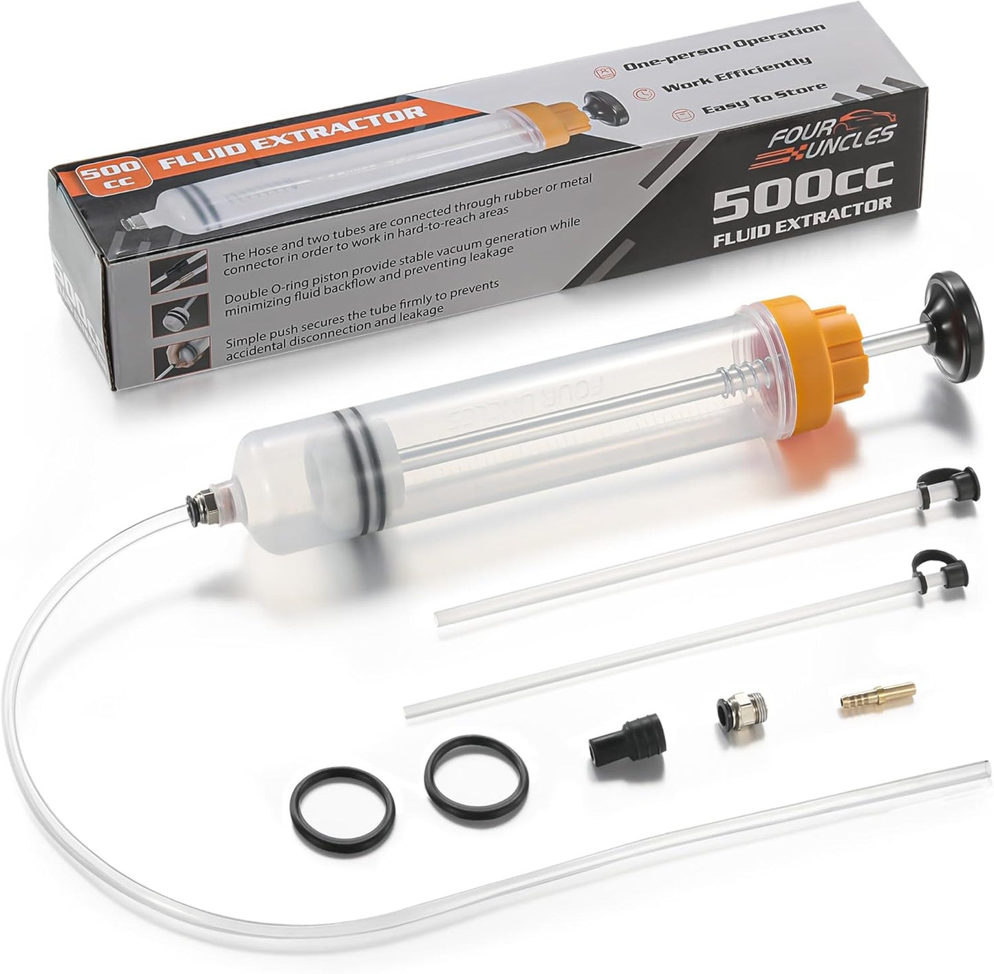 FOUR UNCLES 500CC Fluid Extractor & Filling Pump – 70cm Hose, 51'' Reach & Double-Sealed Design