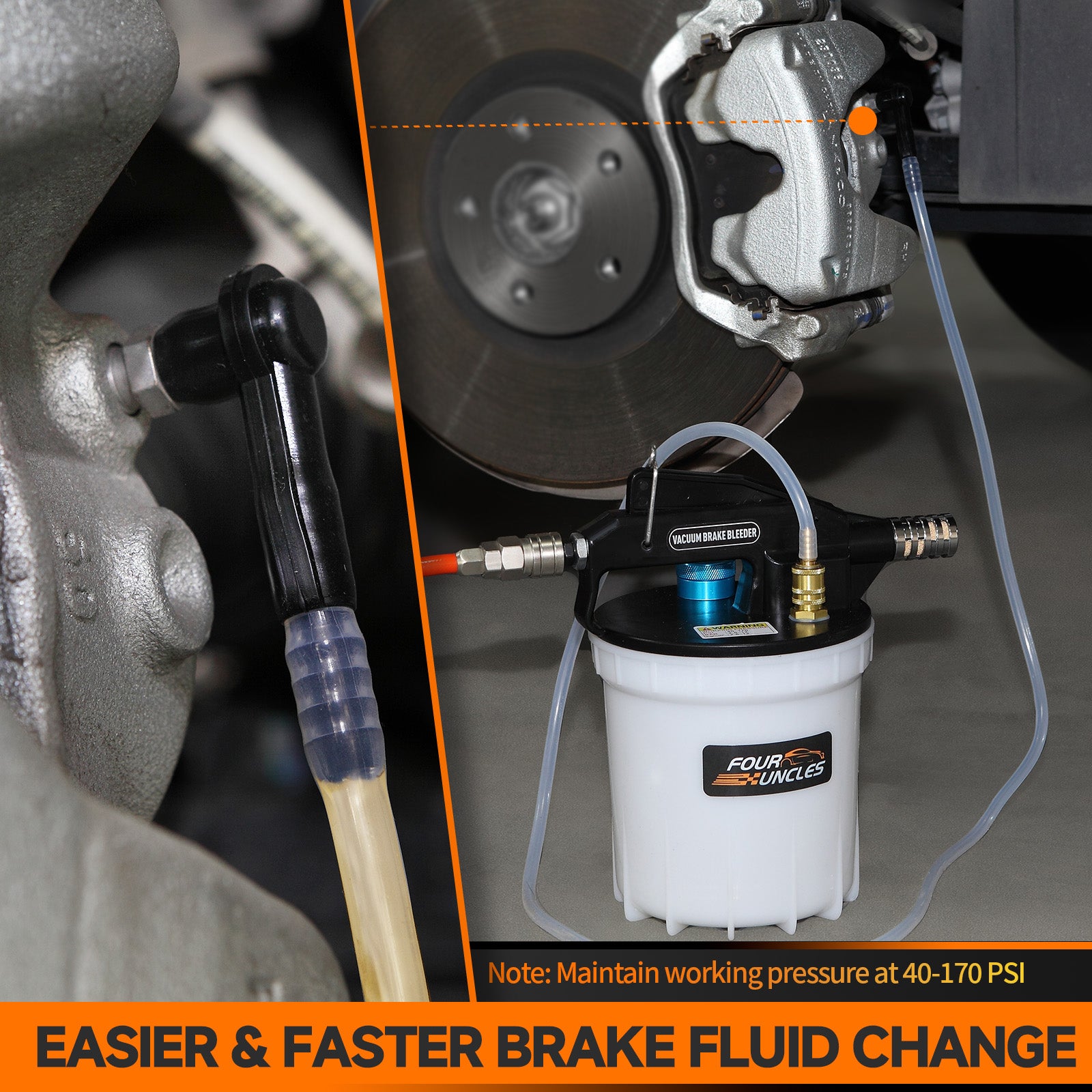 FOUR UNCLES 2L Brake Bleeder Vacuum Pump Kit - Pneumatic Brake Fluid Extractor with 1L Refilling Bottle for Automotive Bleeding, One-Person Operation