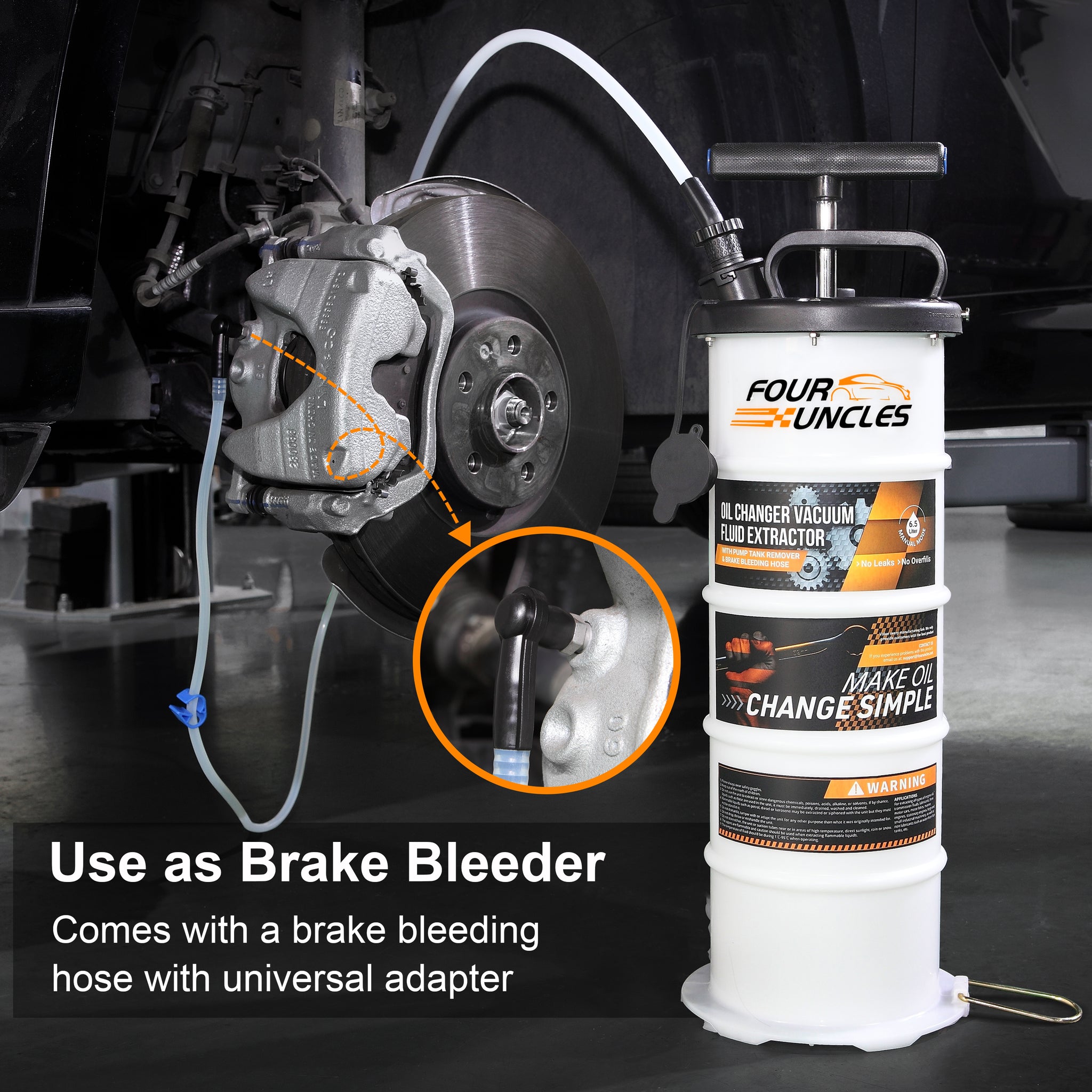 FOUR UNCLES 6.5L Fluid Extractor - Manual Vacumm Oil Extractor with Pump Tank Remover & 4 Tubes for Engine Oil Change and a a Bleeding Hose with Universal Adpater for Brake Bleeding