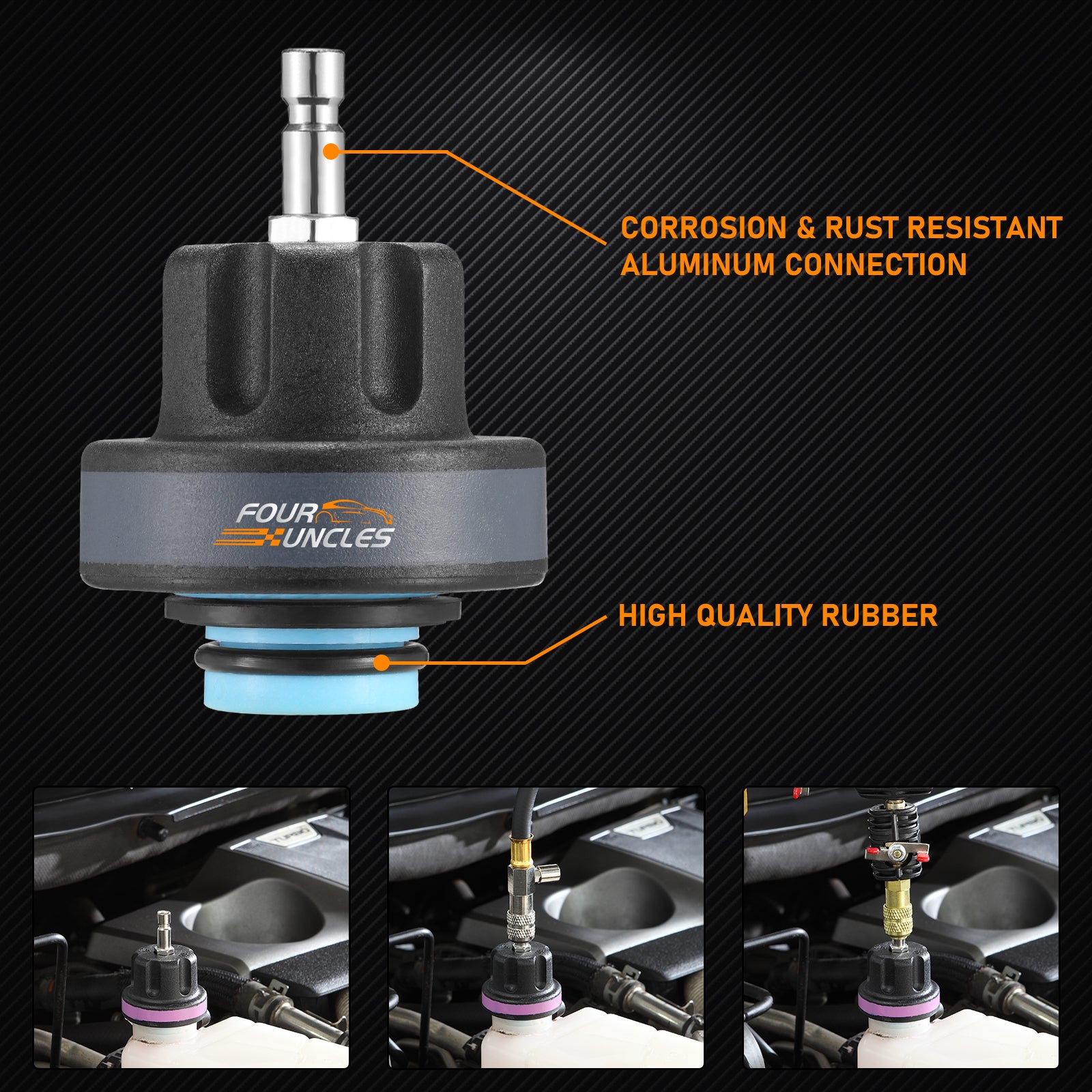 FOUR UNCLES Radiator & Coolant Pressure Tester and Vacuum Refill Kit - 28-Piece Universal Cooling System Leak Tester and Refiller for Cars Motorcycles Trucks (Black)
