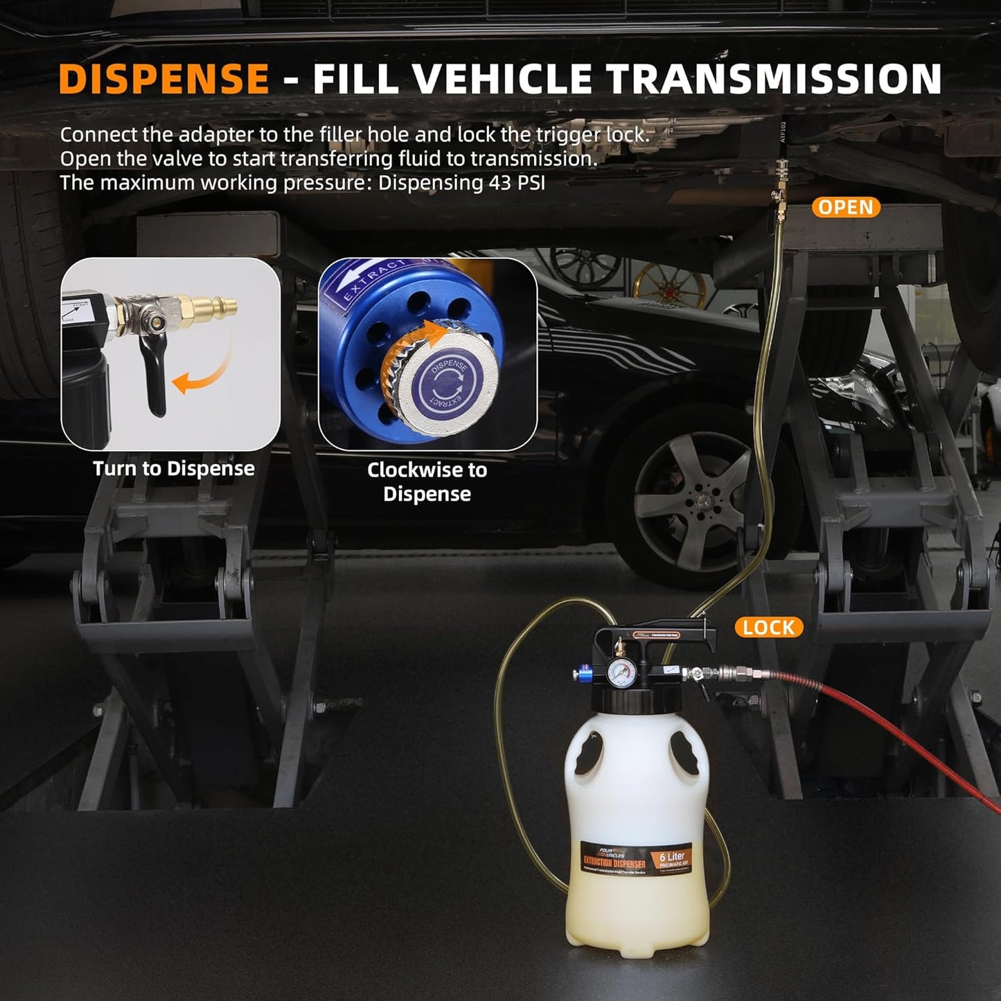 FOUR UNCLES 6L Pneumatic Transmission Fluid Pump Kit – Metal ATF Adapters & European Connector
