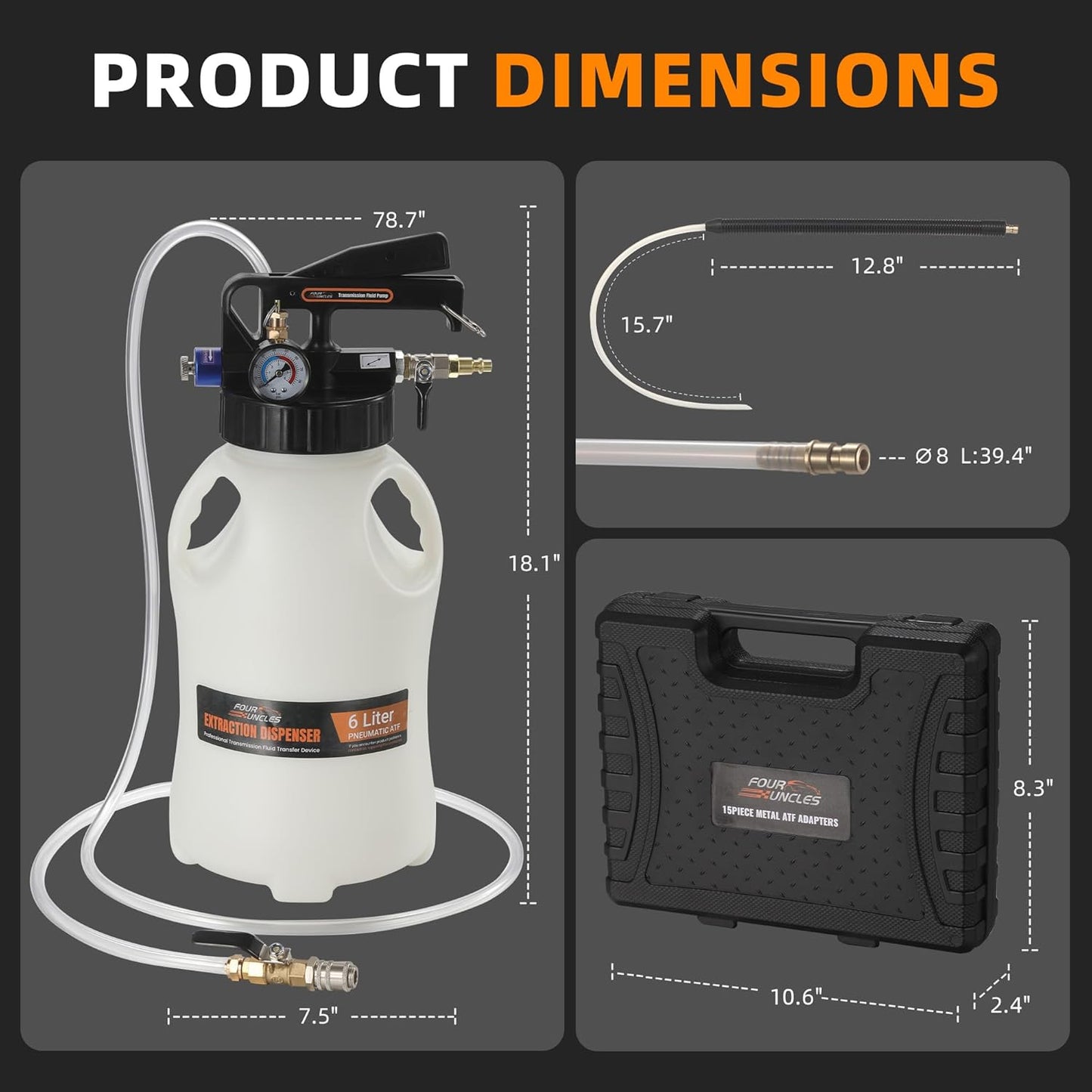 FOUR UNCLES 6L Pneumatic Transmission Fluid Pump Kit – Metal ATF Adapters & European Connector