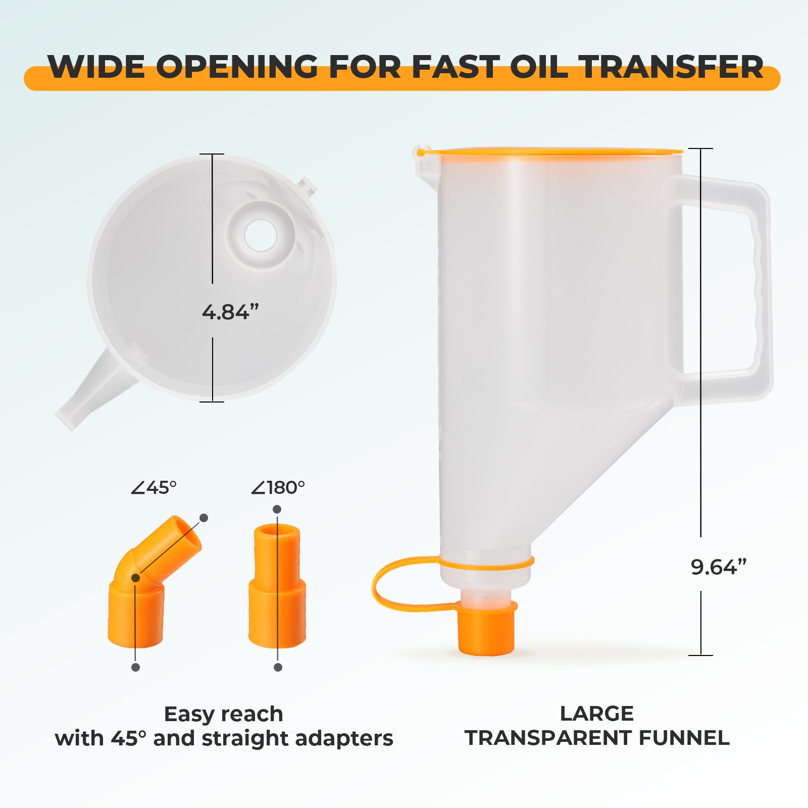 FOUR UNCLES 15-Piece No-Spill Engine Oil Funnel Kit for Automotive Use - 1.5 Qt Funnel with 14 Adapters for Easy Filling, One-Hand Operation