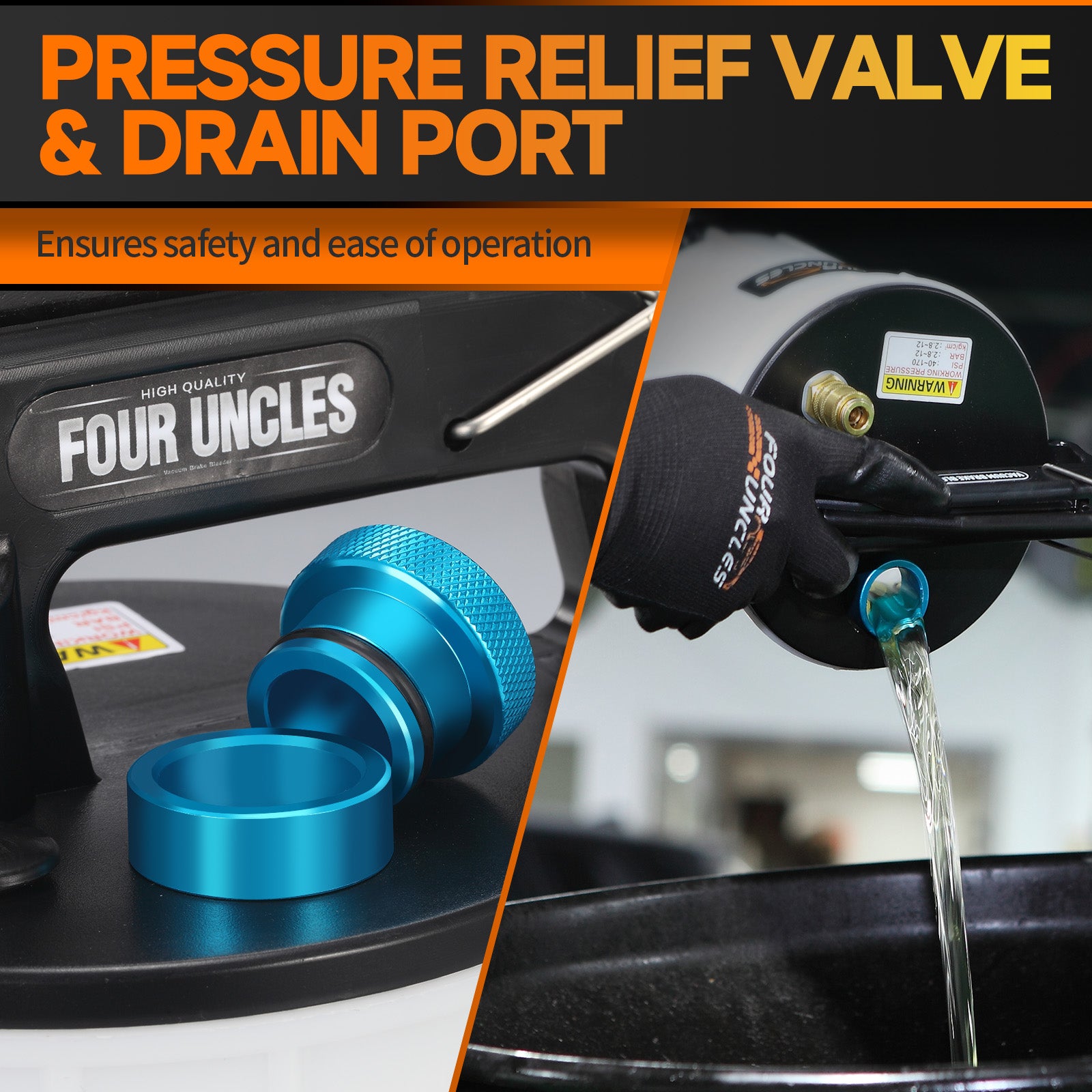 FOUR UNCLES 2L Brake Bleeder Vacuum Pump Kit - Pneumatic Brake Fluid Extractor with 1L Refilling Bottle for Automotive Bleeding, One-Person Operation