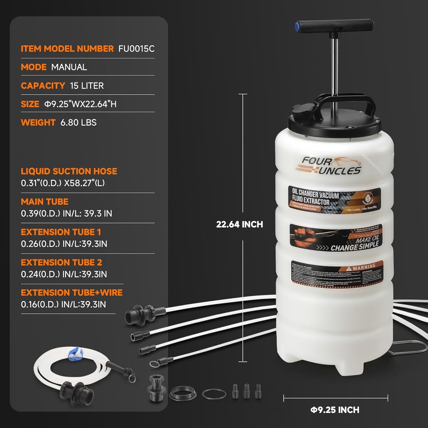 FOUR UNCLES 15L Manual Fluid Extractor – 4-Tube System & Universal Brake Adapter