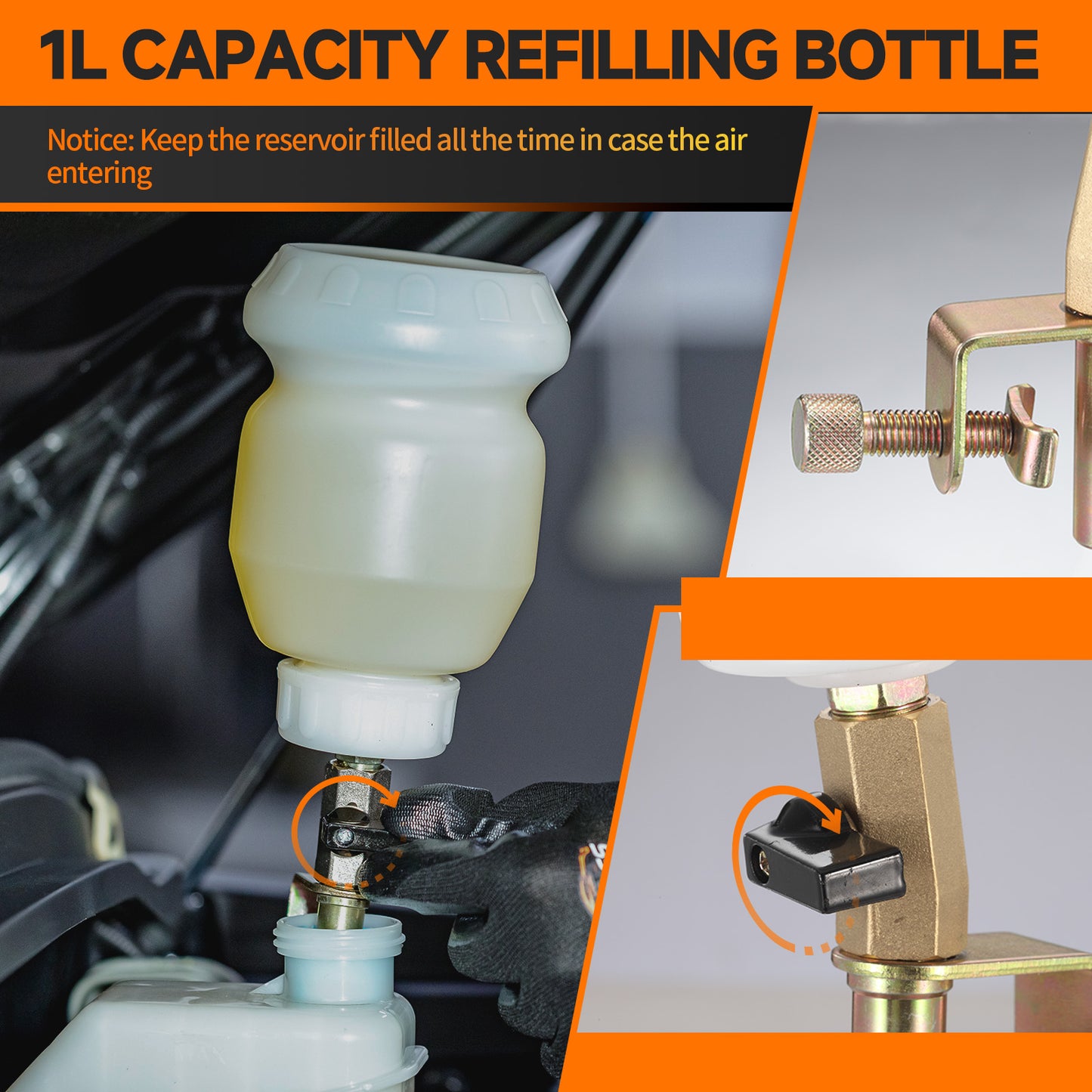 FOUR UNCLES 2L Pneumatic Brake Bleeder Vacuum Pump Kit – 1L Refill Bottle & One-Person Operation