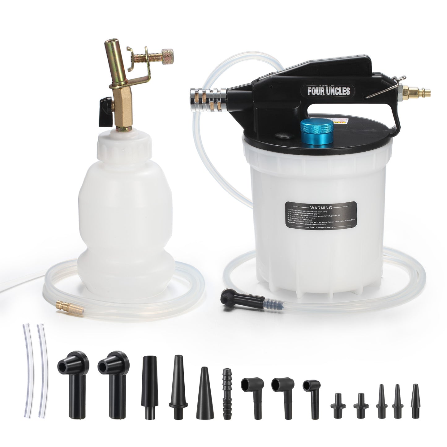 FOUR UNCLES 2L Pneumatic Brake Bleeder Kit – One-Person Operation & 16 Adapters