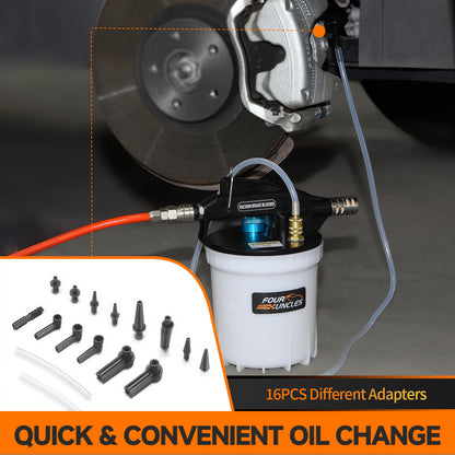 FOUR UNCLES 2L Pneumatic Brake Bleeder Kit – One-Person Operation & 16 Adapters