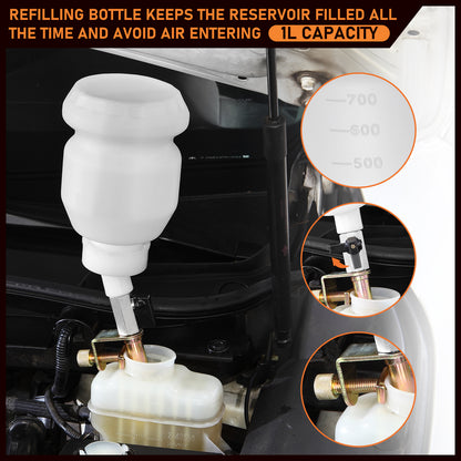 FOUR UNCLES 3L Pneumatic Brake Bleeder Kit – 1L Refill Bottle, EU/US Air Valves & 120'' Reach