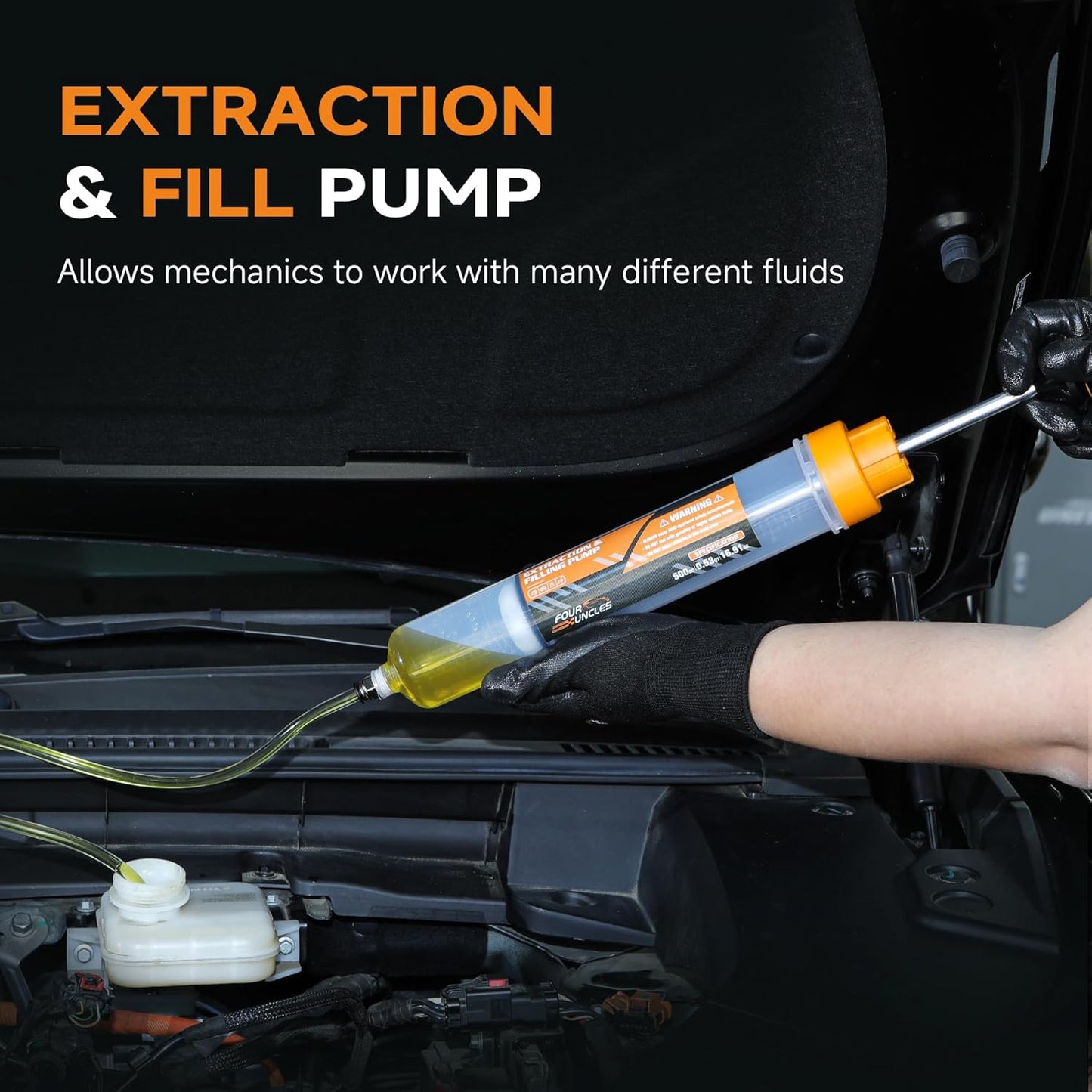 FOUR UNCLES 500CC Fluid Extractor & Filling Pump – 46'' Reach & Double-Sealed Design