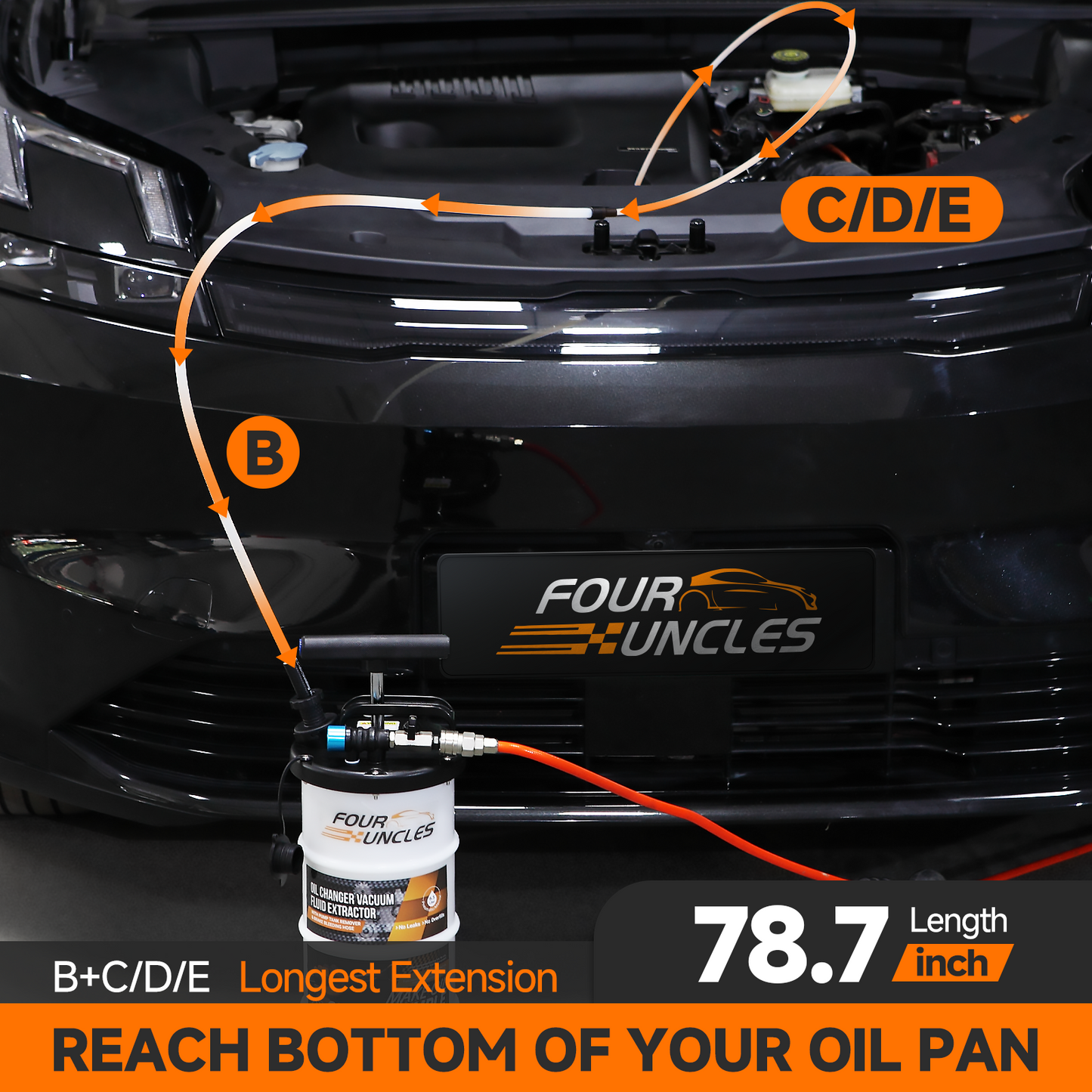 FOUR UNCLES 6.5L Manual & Pneumatic Oil Extractor – 1/4'' NPT Quick Coupler & US/EU Air Adapters