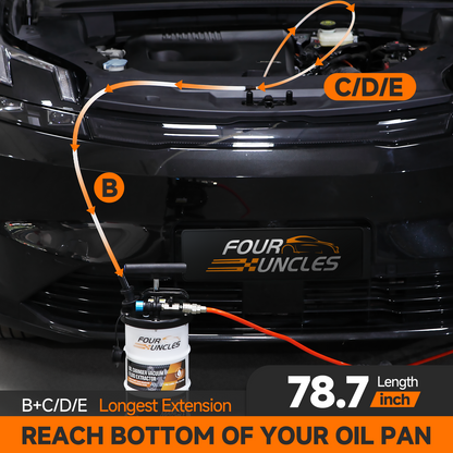 FOUR UNCLES 6.5L Manual & Pneumatic Oil Extractor – 1/4'' NPT Quick Coupler & US/EU Air Adapters