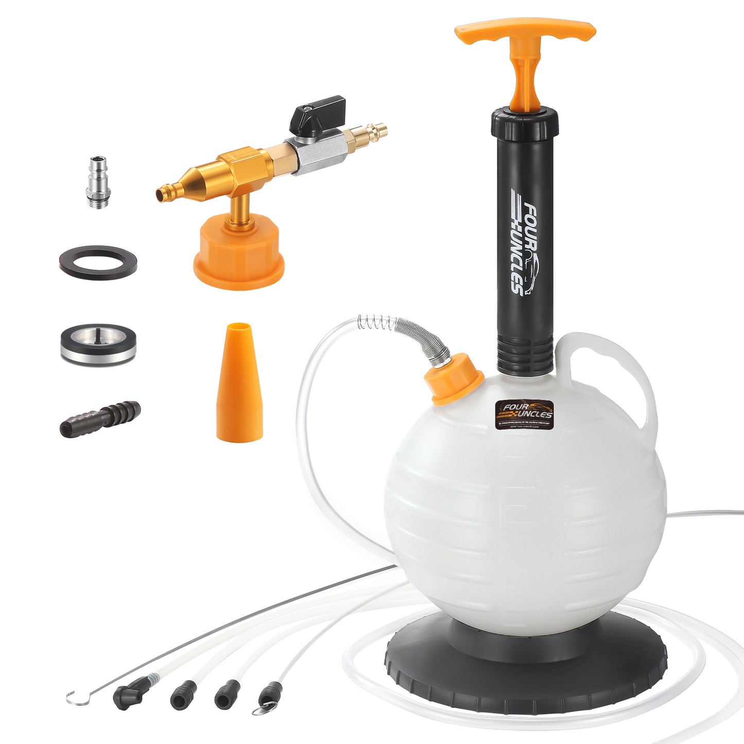 FOUR UNCLES 6L Manual & Pneumatic Oil Extractor – 182'' Reach, US/EU Adapters & Brake Hose