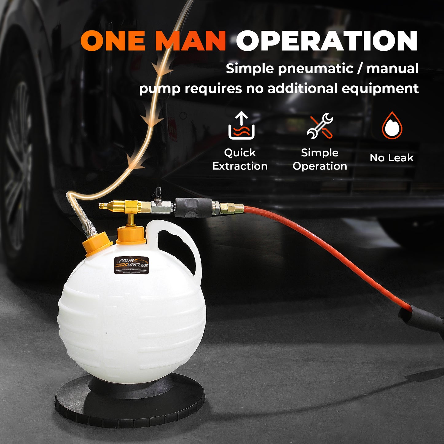 FOUR UNCLES 6L Manual & Pneumatic Oil Extractor – 182'' Reach, US/EU Adapters & Brake Hose