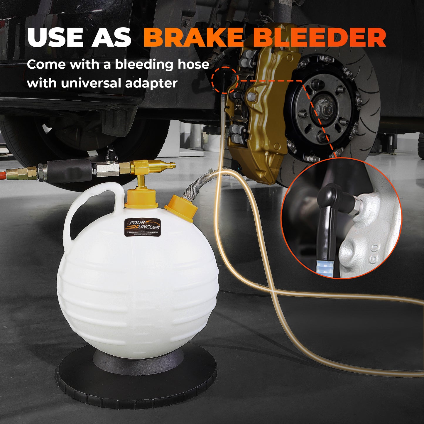 FOUR UNCLES 6L Manual & Pneumatic Oil Extractor – 182'' Reach, US/EU Adapters & Brake Hose