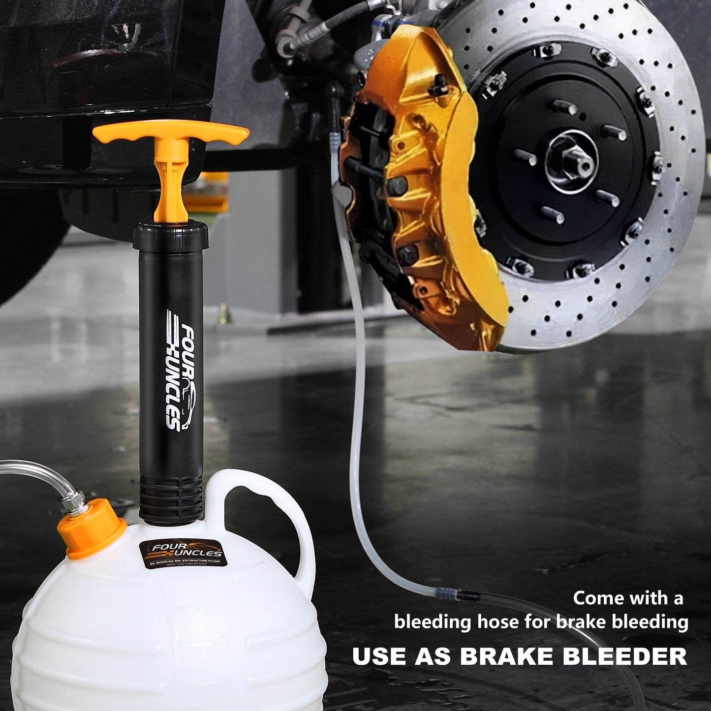 FOUR UNCLES 6L Manual Oil Extractor Pump – 182'' Reach & Brake Bleeding Hose