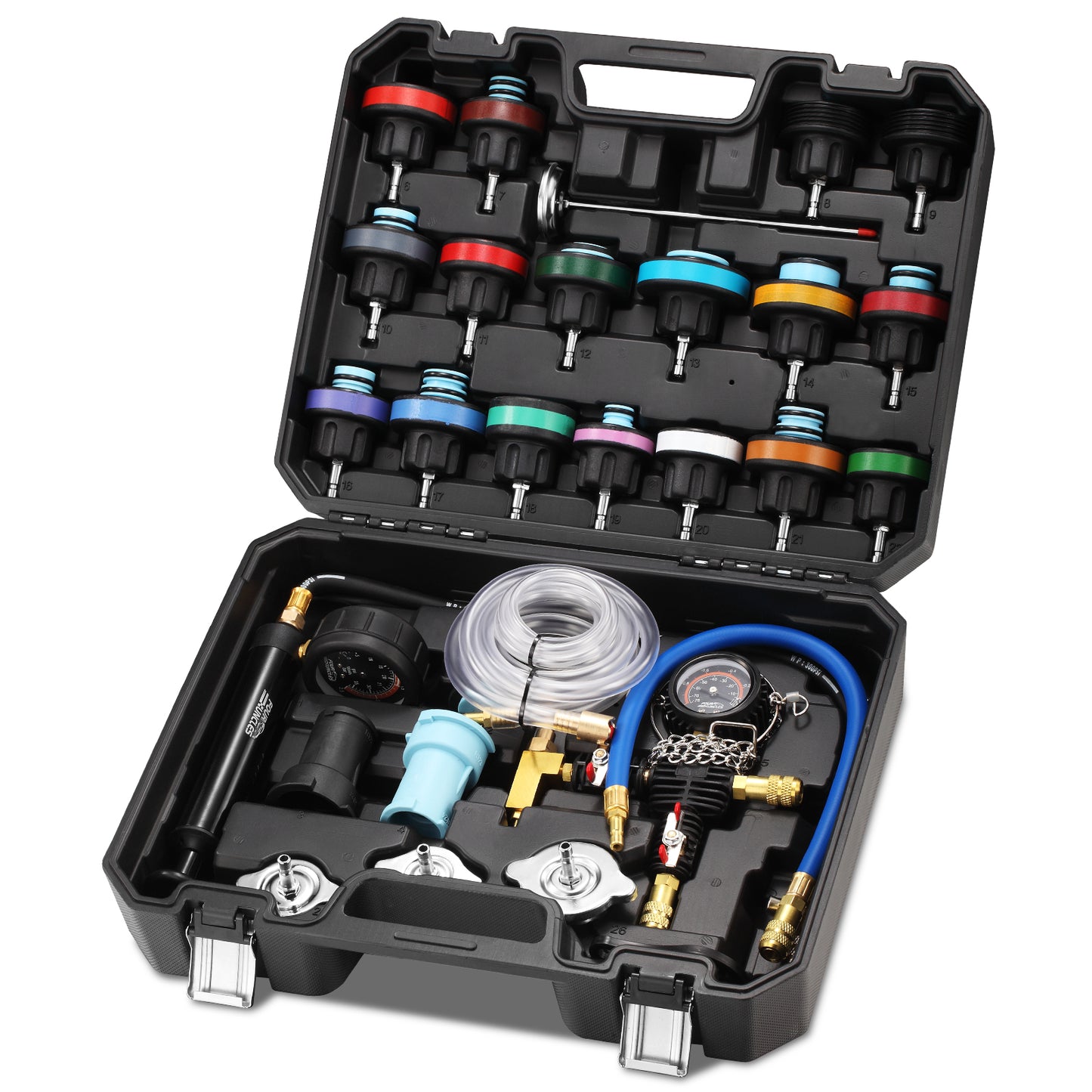 FOUR UNCLES Radiator & Coolant Pressure Tester Kit – 28PCS Leak Detector with EU & US Adapters