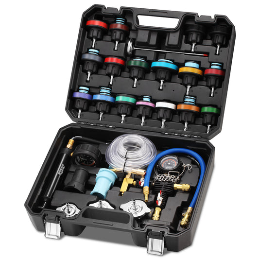 FOUR UNCLES Radiator & Coolant Pressure Tester Kit – 28PCS Leak Detector with EU & US Adapters
