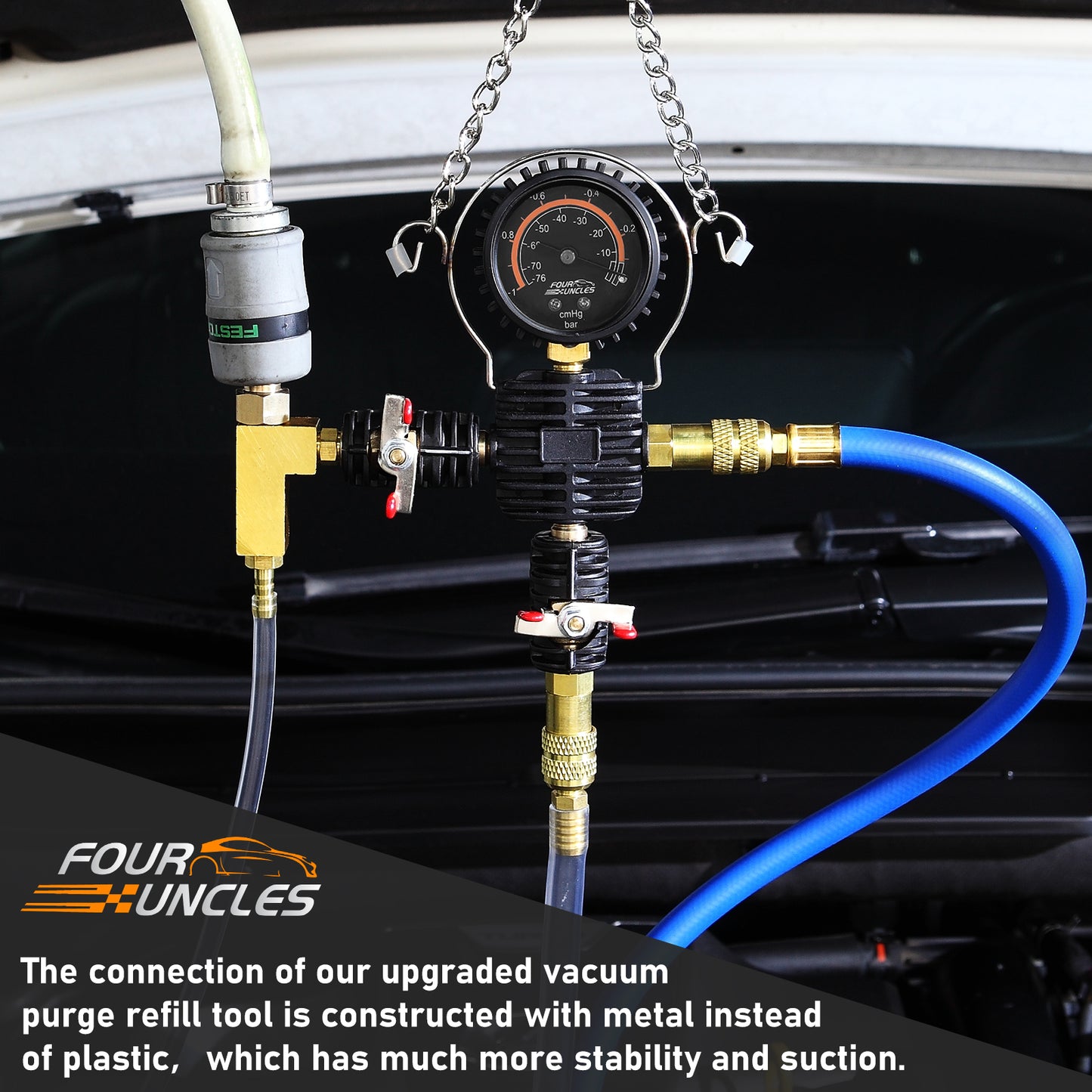 FOUR UNCLES Radiator & Coolant Pressure Tester Kit – 28PCS Leak Detector with EU & US Adapters
