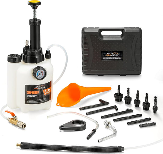 FOUR UNCLES 3L Transmission Fluid Transfer Pump Kit – Manual Pump with Pressure Gauge & Metal ATF Adapters