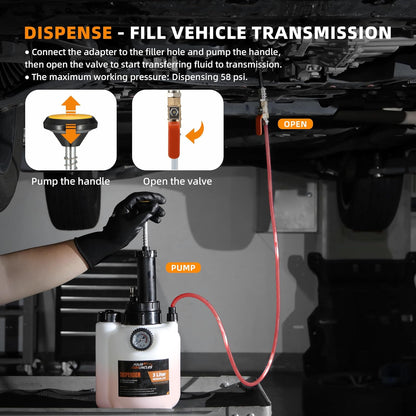 FOUR UNCLES 3L Transmission Fluid Transfer Pump Kit – Manual Pump with Pressure Gauge & Metal ATF Adapters