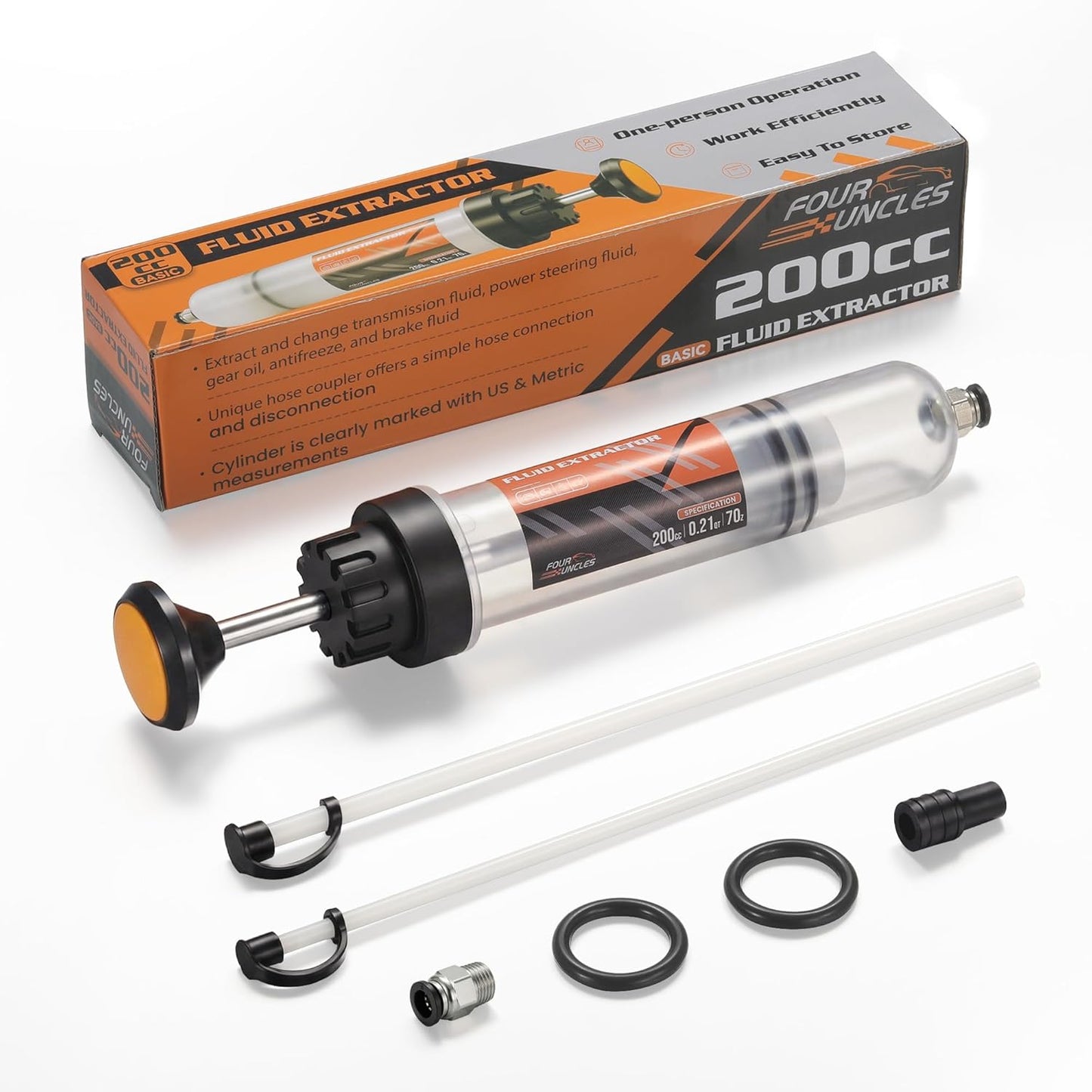 FOUR UNCLES 200CC Fluid Extractor & Filling Pump – 23'' Reach & Double-Sealed Design