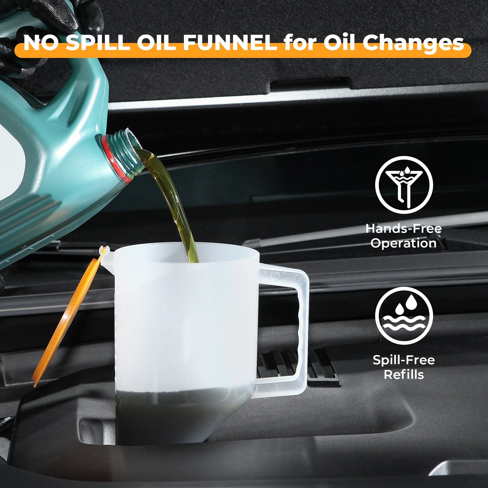 FOUR UNCLES® 1.5 Qt No-Spill Engine Oil Funnel Kit with 14 Adapters