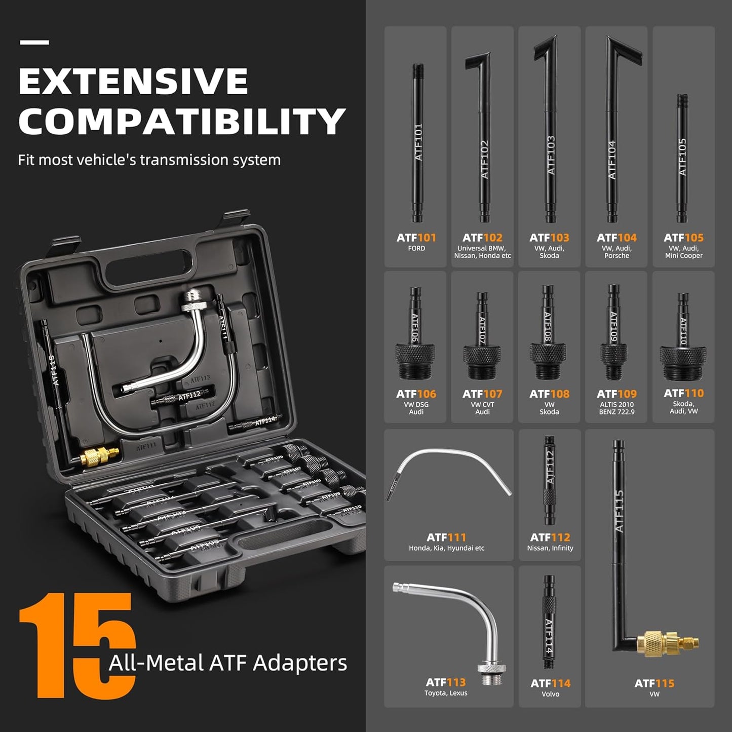 FOUR UNCLES 10L Pneumatic Transmission Pump – Metal ATF Adapters, 2-Way Mode & European Connector